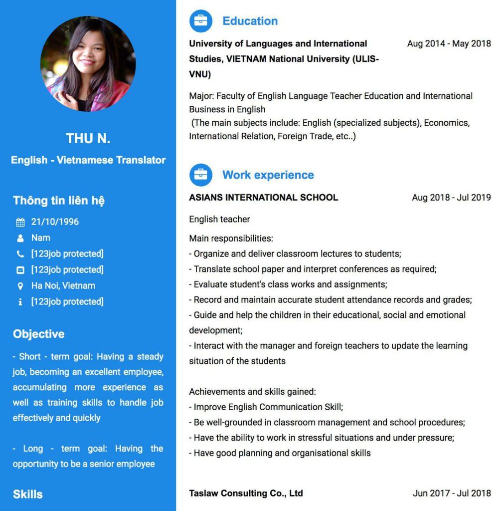 cách viết cv bằng tiếng anh