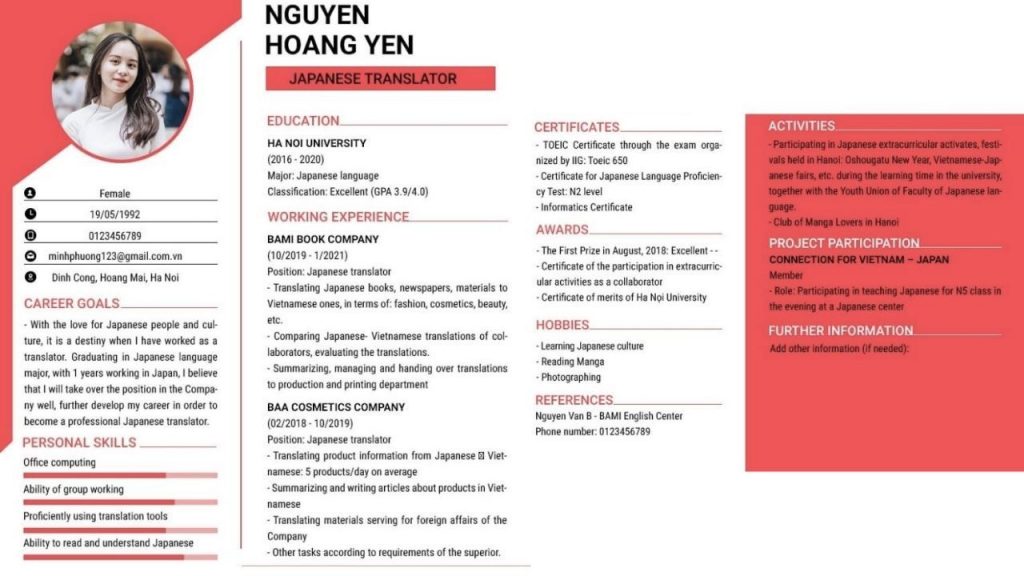 cách viết cv bằng tiếng anh
