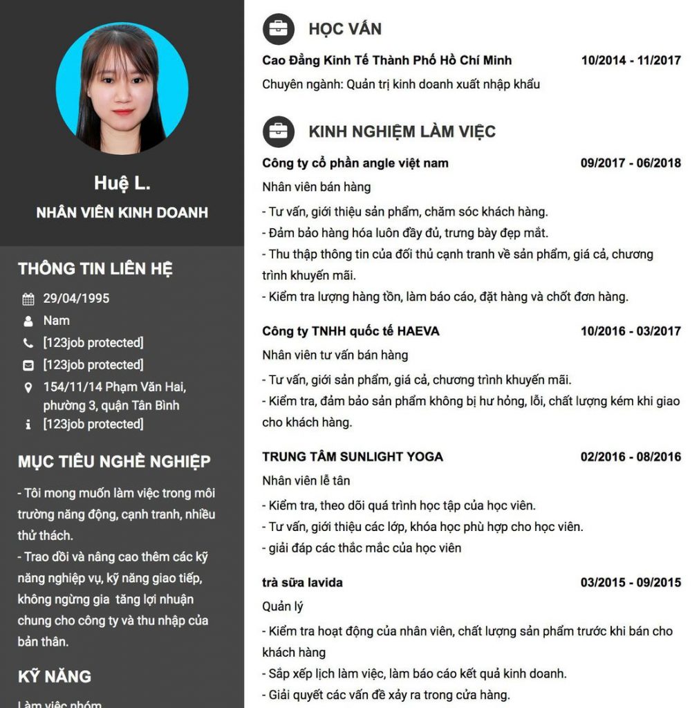 cách viết cv xin thực tập
