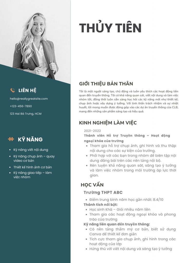 Mẫu CV xin vào câu lạc bộ 