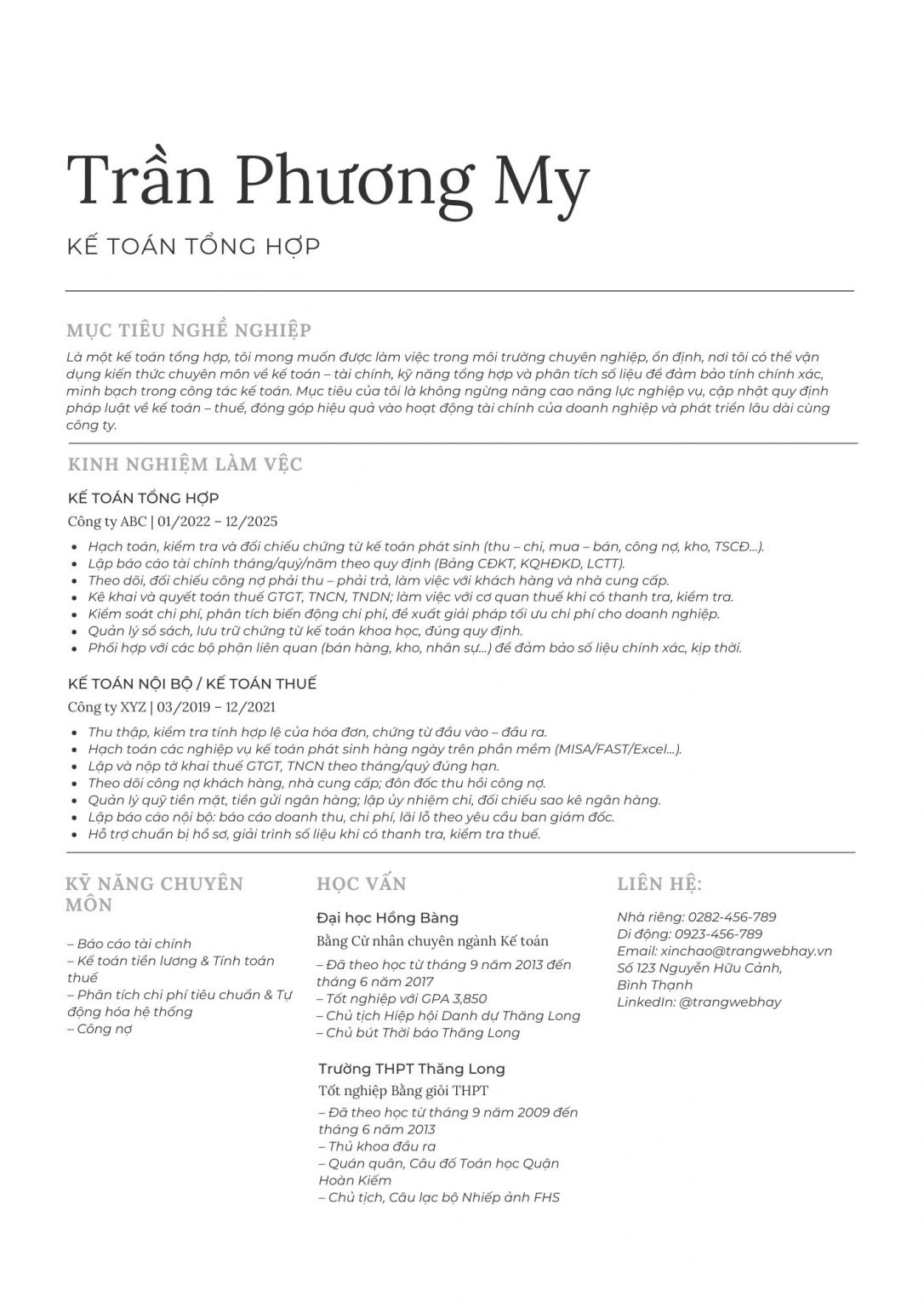 mẫu cv kế toán chuyên nghiệp