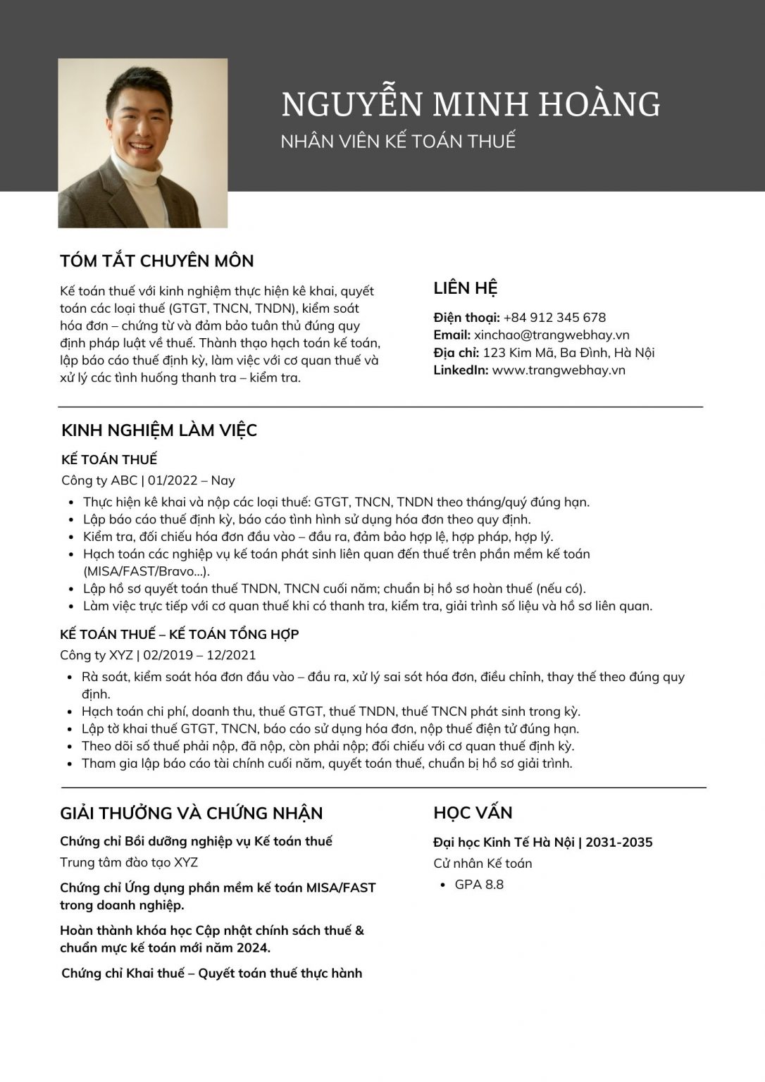 mẫu cv kế toán chuyên nghiệp
