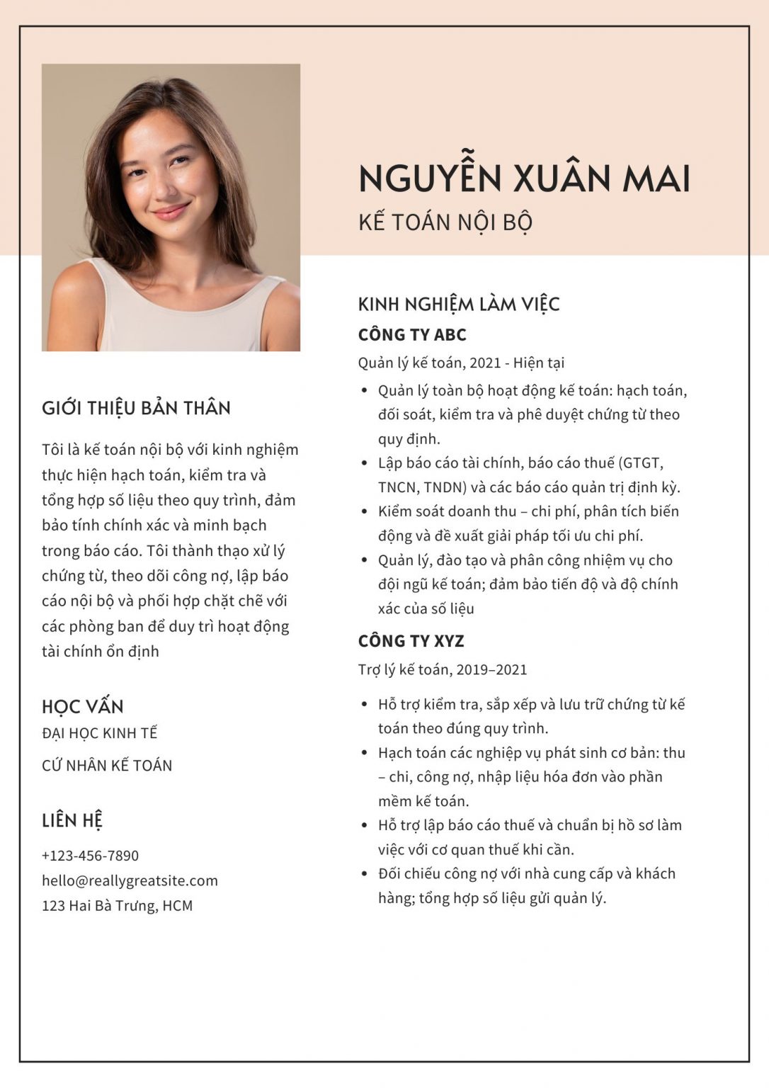 mẫu cv kế toán chuyên nghiệp