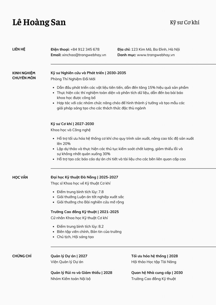 form cv chuyên nghiệp