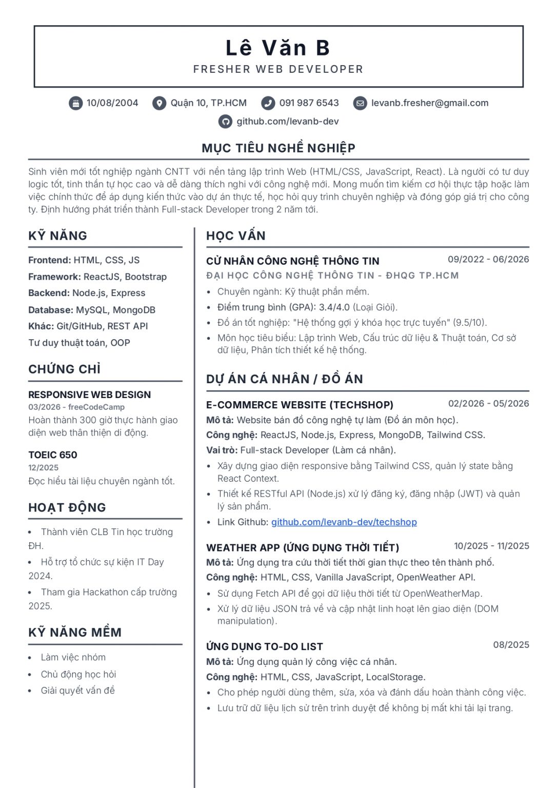 CV xin việc IT cho người chưa có kinh nghiệm