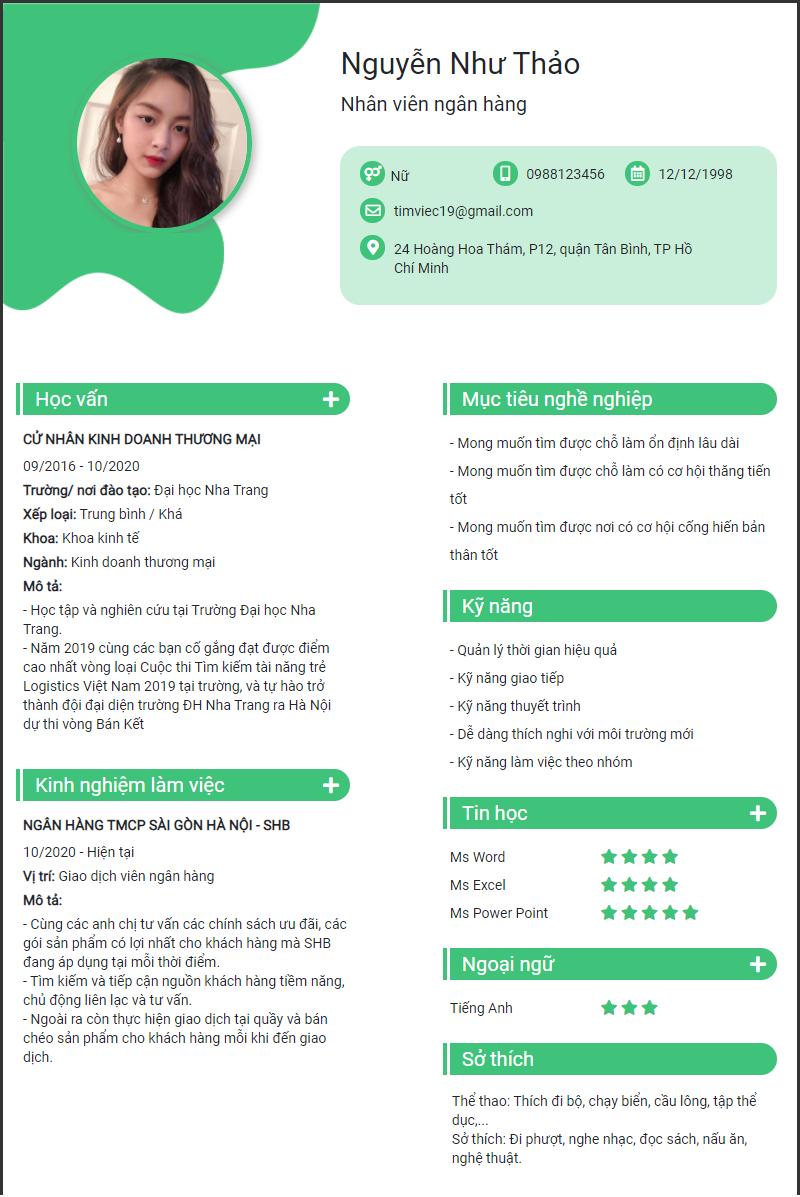 cv ngành ngân hàng
