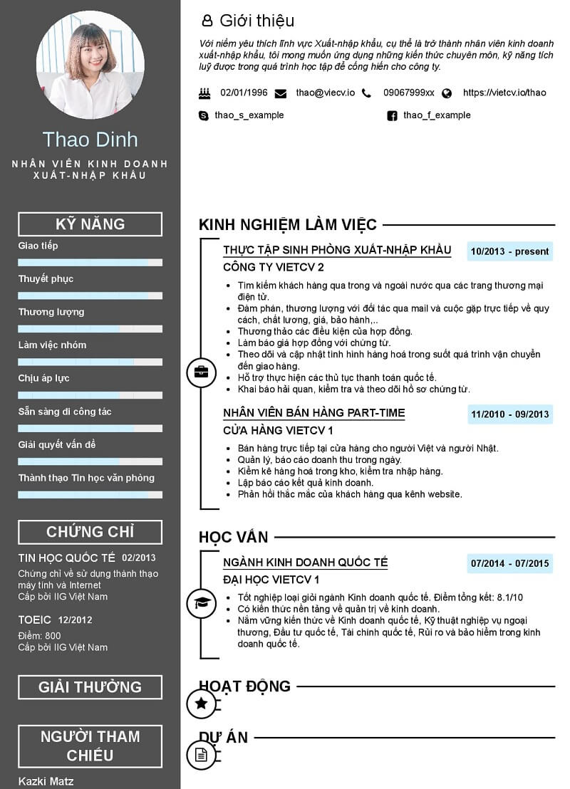 cv nhân viên xuất nhập khẩu