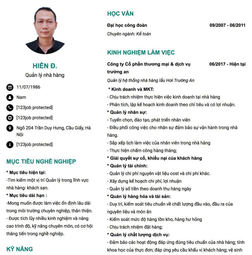 CV quản lý nhà hàng chuyên nghiệp giúp tạo ấn tượng với nhà tuyển dụng ngay từ vòng xét duyệt hồ sơ