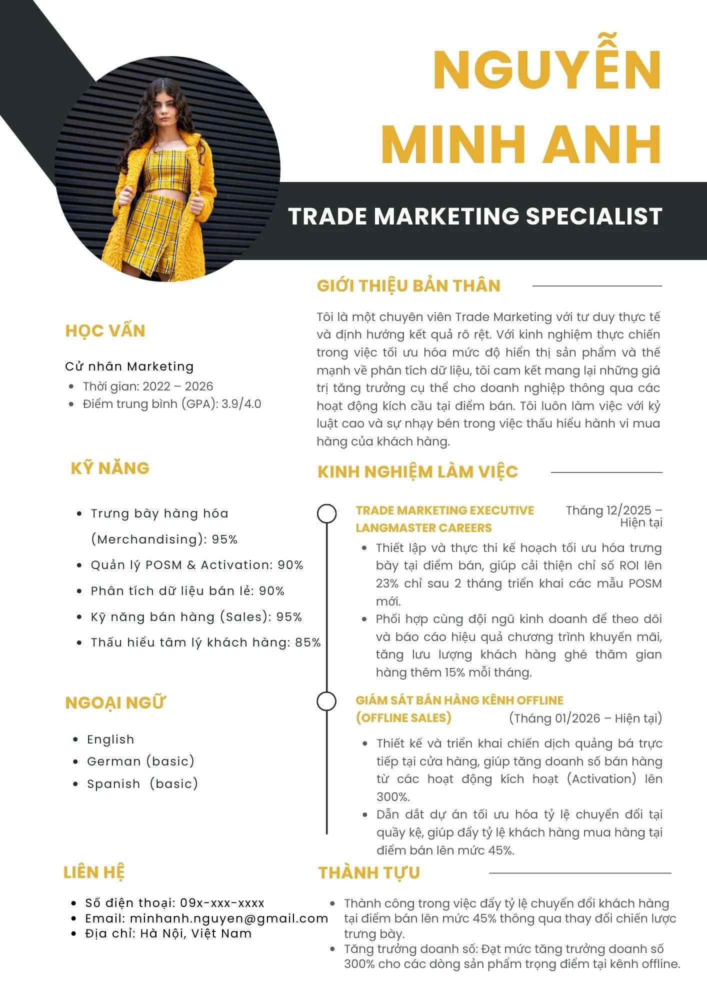 CV Trade Marketing rõ ràng, có số liệu cụ thể giúp nâng cao khả năng được gọi phỏng vấn.