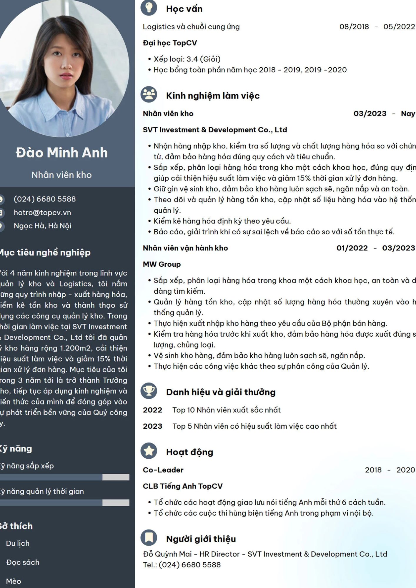 Mẫu CV nhân viên kho chuyên nghiệp, dễ gây ấn tượng với nhà tuyển dụng
