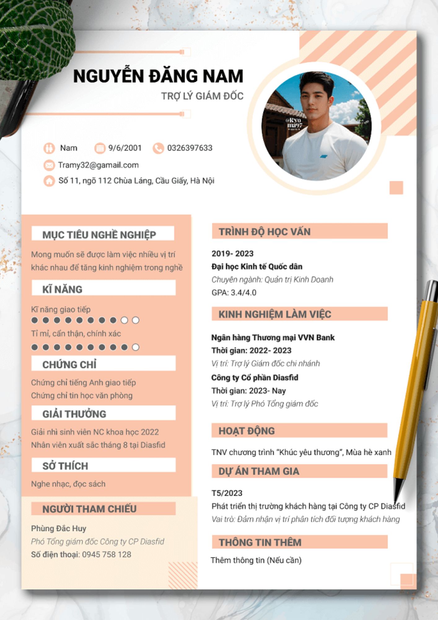 CV trợ lý giám đốc chuẩn ATS với bố cục rõ ràng, tối ưu khả năng vượt qua vòng sàng lọc hồ sơ