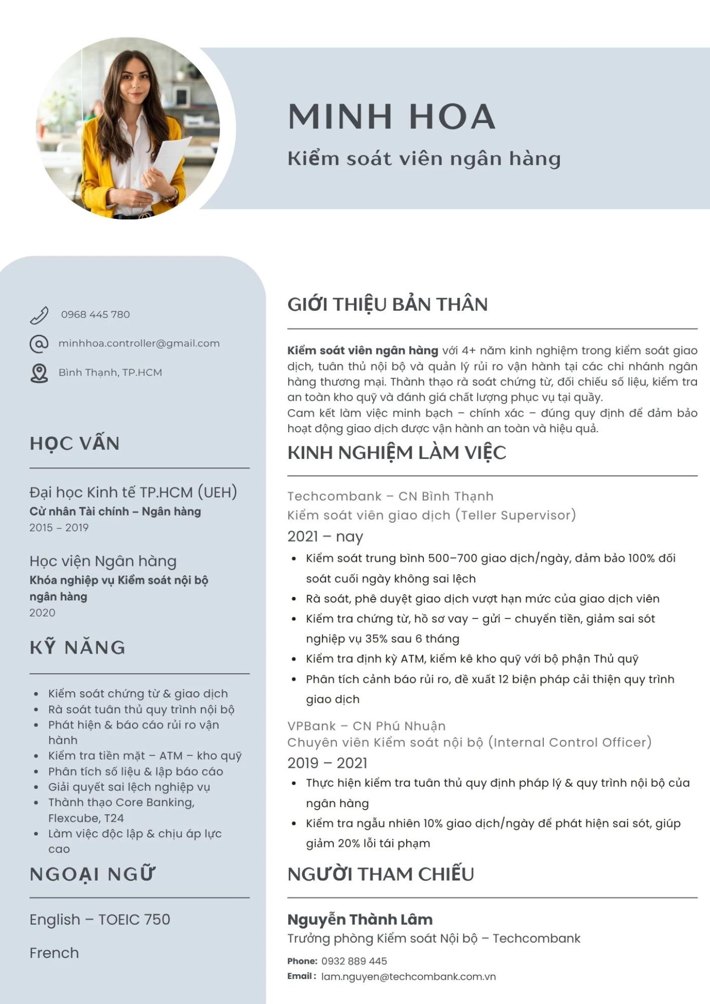 CV ngân hàng chuyên nghiệp với bố cục rõ ràng giúp tạo ấn tượng tốt với nhà tuyển dụng