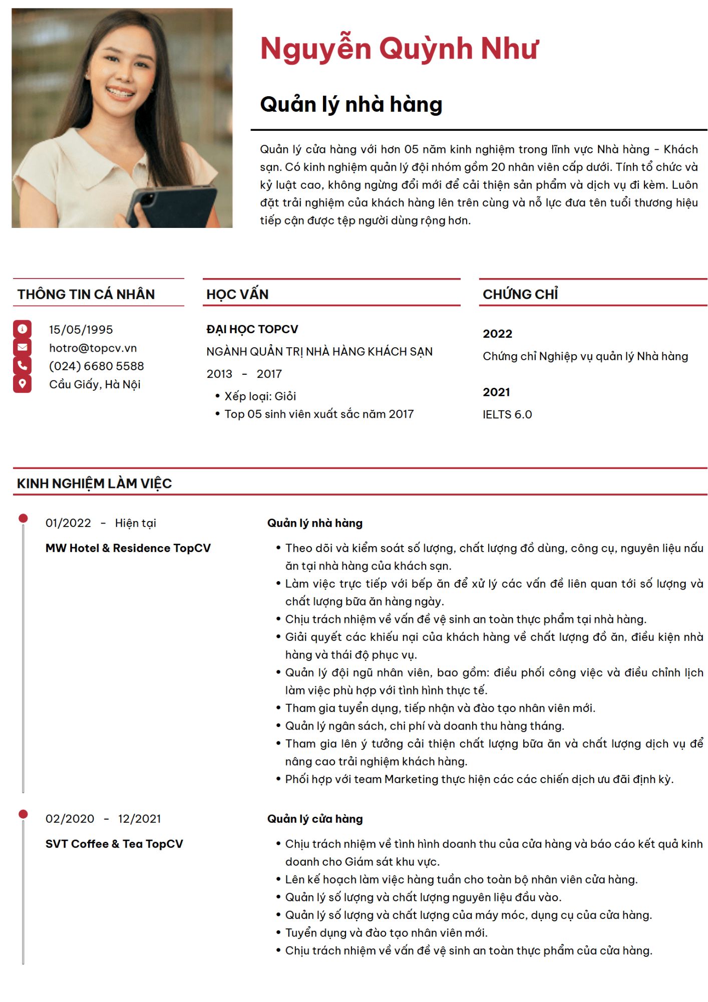 Bí quyết xây dựng CV quản lý nhà hàng thu hút và phù hợp với yêu cầu tuyển dụng hiện nay