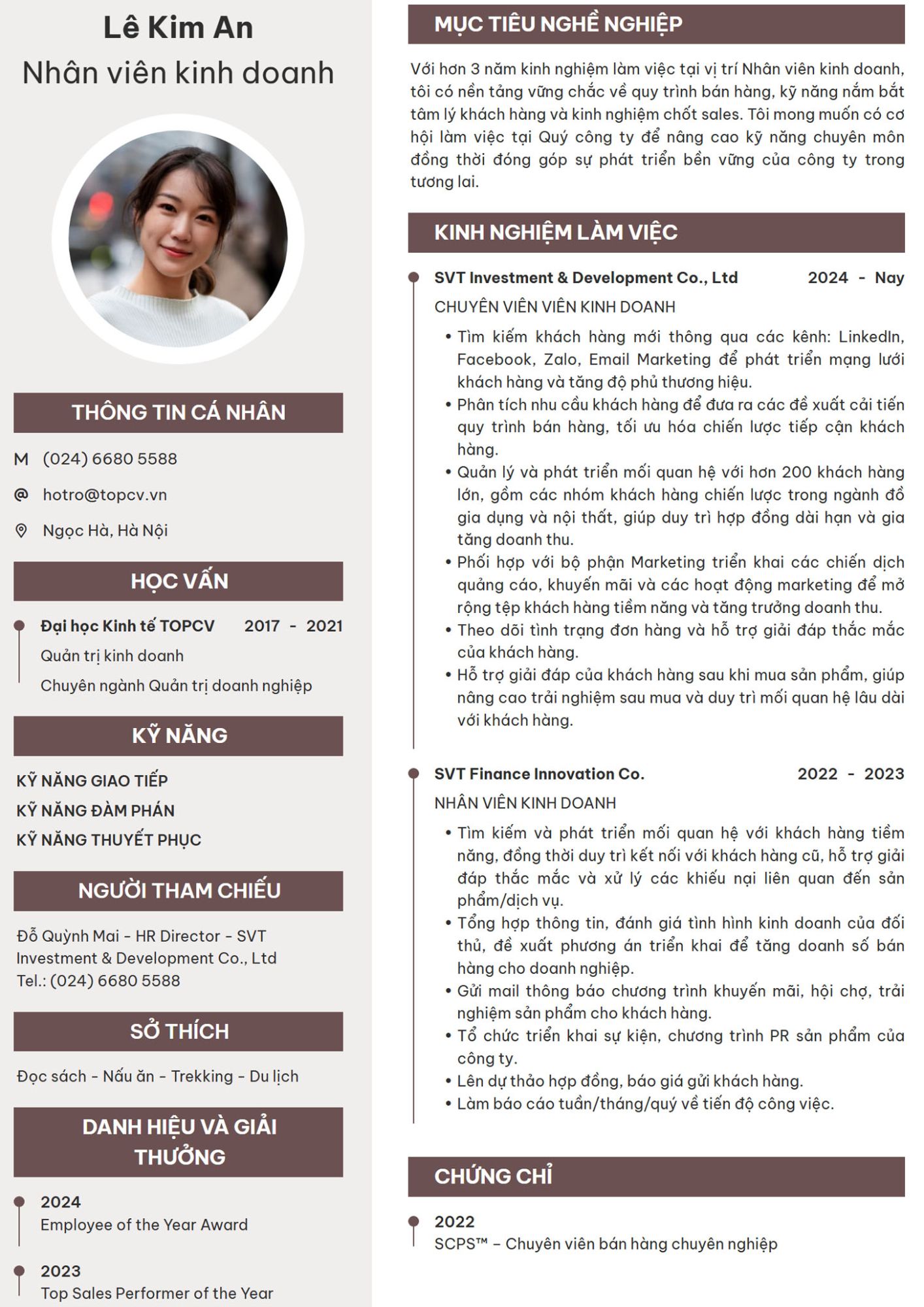 Mẫu CV Sales Assistant chuẩn dành cho ứng viên ứng tuyển vị trí hỗ trợ kinh doanh