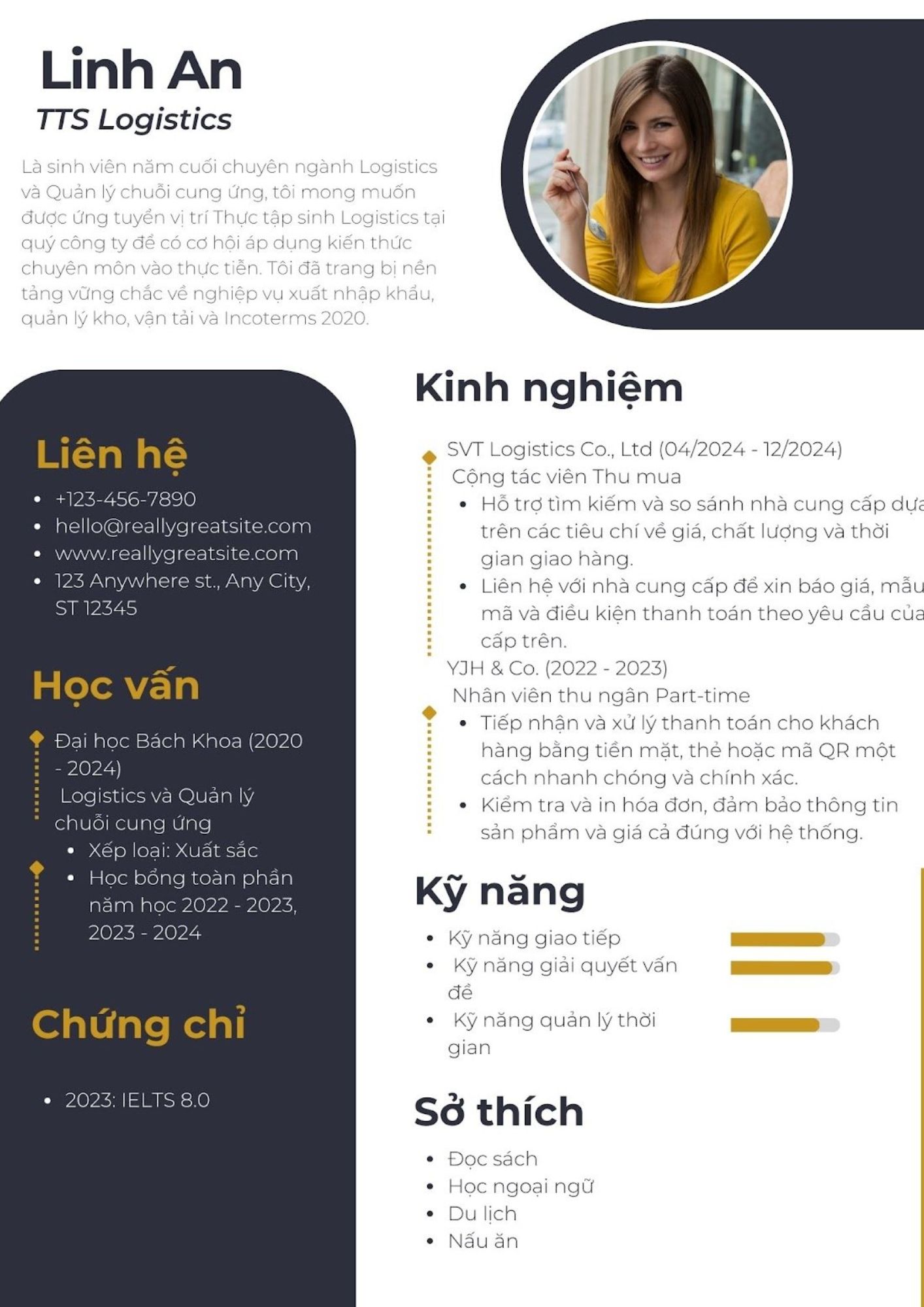 CV thực tập sinh Logistics chuyên nghiệp dành cho sinh viên mới ra trường