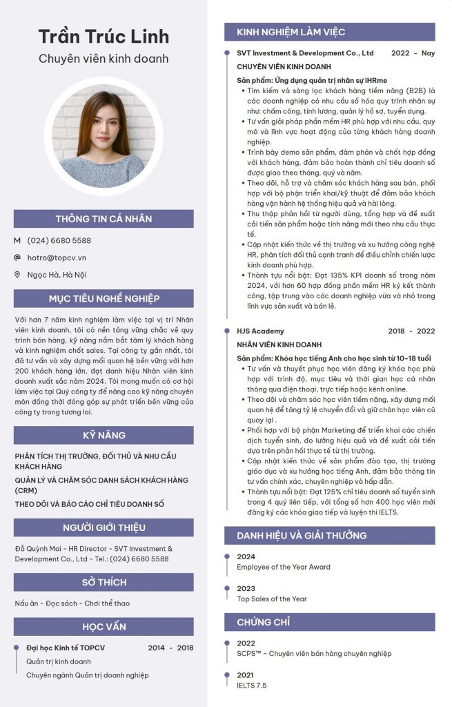 CV Sales Assistant chuyên nghiệp giúp tạo ấn tượng với nhà tuyển dụng