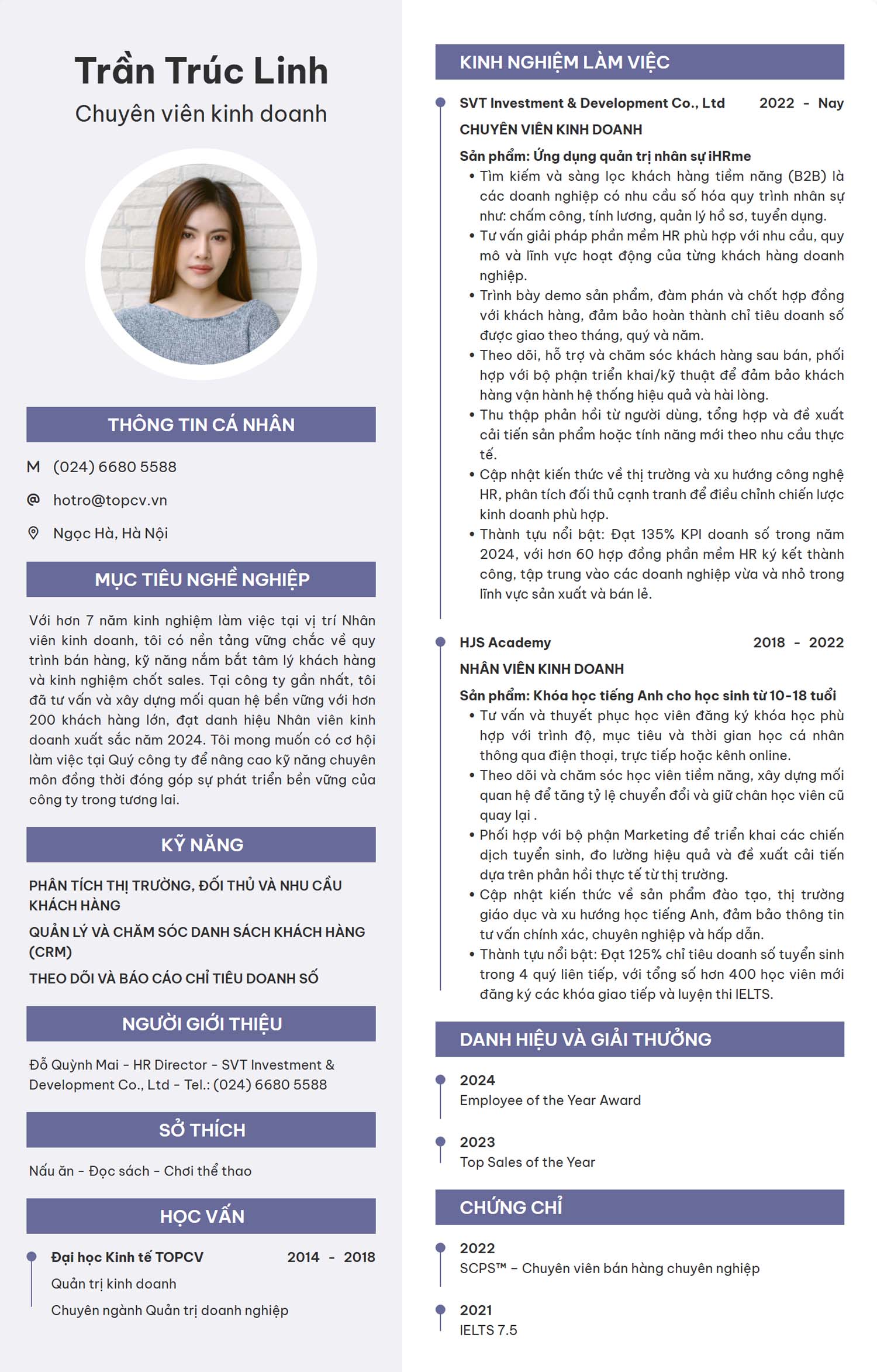 CV Sales Assistant chuyên nghiệp giúp tạo ấn tượng với nhà tuyển dụng