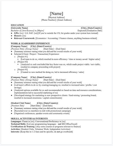 Cấu trúc CV Management Trainee