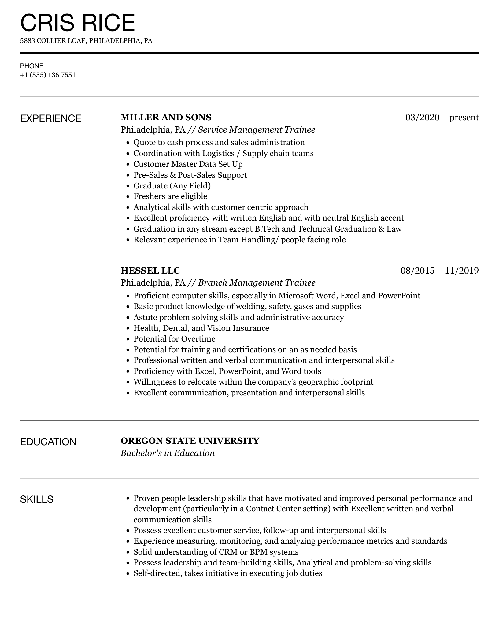 Mẫu CV ứng tuyển Management Trainee